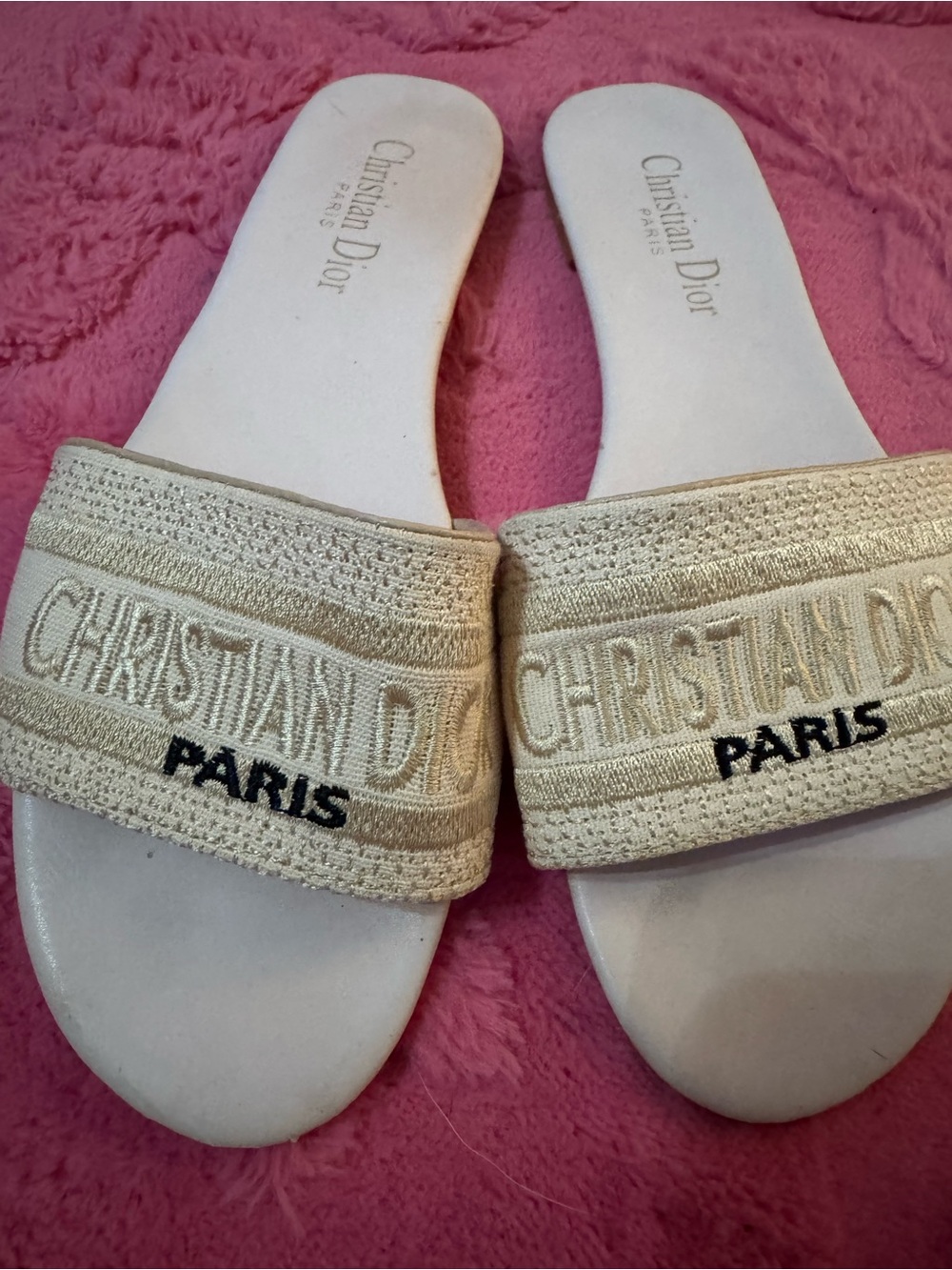 Dior light pink Embroidered Slide Sandals